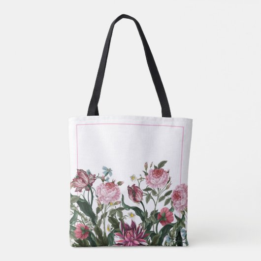 Gepersonaliseerde witte Canvas tas - Bloempatroon (Achterkant)
