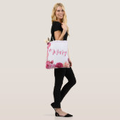 Gepersonaliseerde Witte Canvas tas - Roze pioen (Op model)