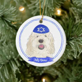 Gepersonaliseerde witte crème dodle hond Chanoeka Keramisch Ornament