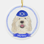 Gepersonaliseerde witte crème dodle hond Chanoeka Keramisch Ornament (Voorkant)