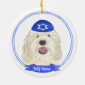 Gepersonaliseerde witte crème dodle hond Chanoeka Keramisch Ornament (Achterkant)