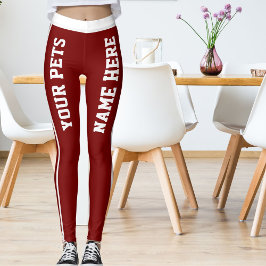 Gepersonaliseerde witte dieprode strepen Huisdier  Leggings