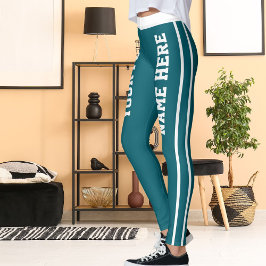 Gepersonaliseerde witte donkere Blauwgroen strepen Leggings
