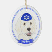 Gepersonaliseerde Witte Doodle Hond Chanoeka Keramisch Ornament (Rechts)