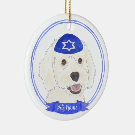 Gepersonaliseerde Witte Doodle Hond Chanoeka Keramisch Ornament (Rechts)