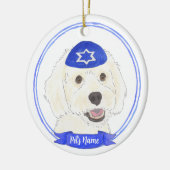 Gepersonaliseerde Witte Doodle Hond Chanoeka Keramisch Ornament (Links)