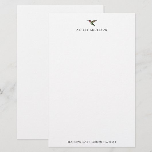 Gepersonaliseerde Witte Door rondwerpige Hummingbi Briefpapier (Voorkant / Achterkant)
