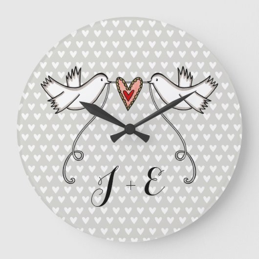 Gepersonaliseerde witte doven bruiloft Gift Acrylo Grote Klok (Voorkant)