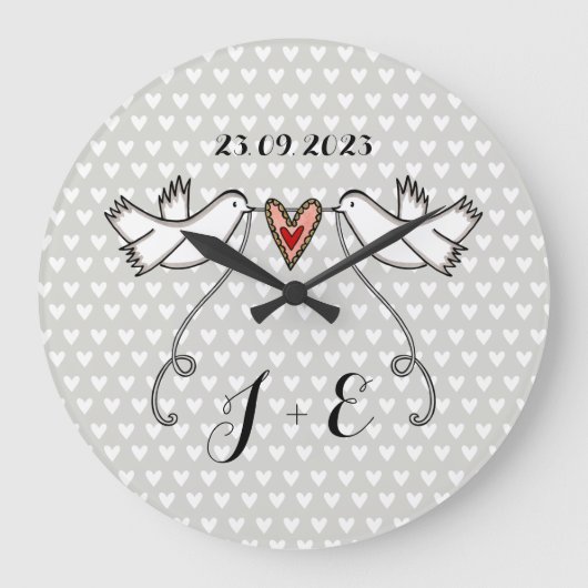 Gepersonaliseerde witte doven bruiloft Gift Acrylo Grote Klok (Voorkant)