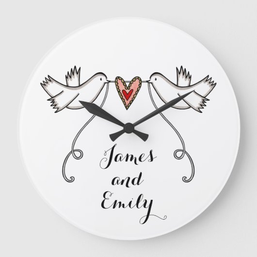 Gepersonaliseerde witte doven bruiloft Gift Acrylo Grote Klok (Voorkant)