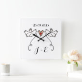 Gepersonaliseerde witte doven bruiloft Gift Acrylo Vierkante Klok (Huis)