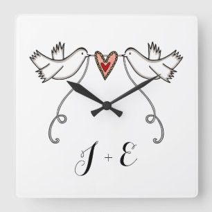 Gepersonaliseerde witte doven bruiloft Gift Acrylo Vierkante Klok