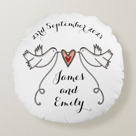 Gepersonaliseerde witte doves Weddenschap Gift Cus Rond Kussen (Voorkant)