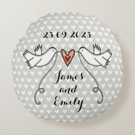 Gepersonaliseerde witte doves Weddenschap Gift Cus Rond Kussen (Voorkant)