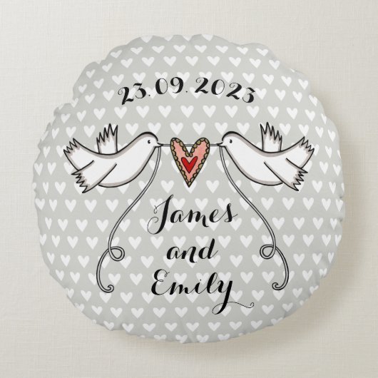 Gepersonaliseerde witte doves Weddenschap Gift Cus Rond Kussen (Voorkant)