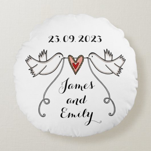 Gepersonaliseerde witte doves Weddenschap Gift Cus Rond Kussen (Voorkant)