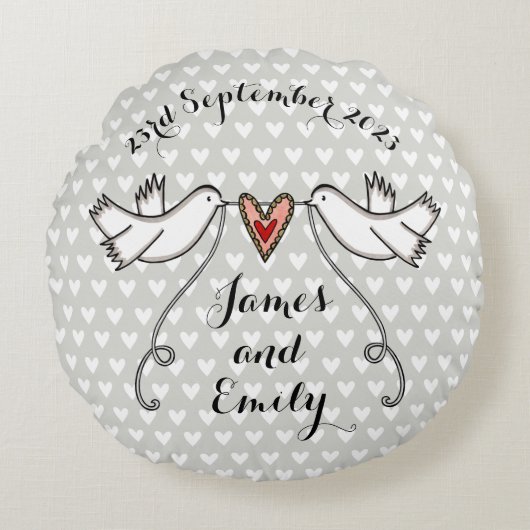 Gepersonaliseerde witte doves Weddenschap Gift Cus Rond Kussen (Voorkant)