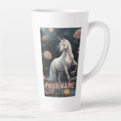 Gepersonaliseerde Witte Eenhoorn Bloemen Latte Mok (Rechts)