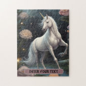 Gepersonaliseerde Witte Eenhoorn Bloemen Legpuzzel (Verticaal)