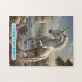 Gepersonaliseerde Witte Eenhoorn Bloemstroom Legpuzzel (Horizontaal)