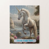 Gepersonaliseerde Witte Eenhoorn Bloemstroom Legpuzzel (Verticaal)