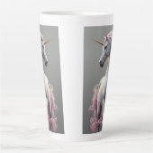 Gepersonaliseerde witte eenhoorn met roze manen latte mok (Voorkant)