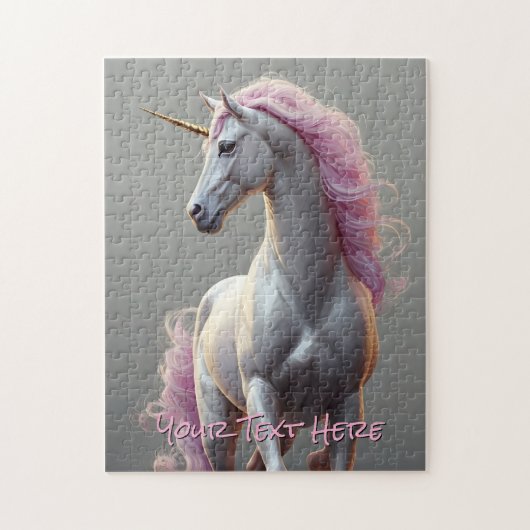 Gepersonaliseerde witte eenhoorn met roze manen legpuzzel (Verticaal)