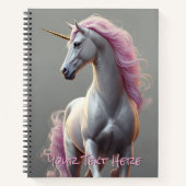 Gepersonaliseerde witte eenhoorn met roze manen notitieboek (Voorkant)