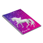 Gepersonaliseerde witte eenhoornroze paarse ruit notitieboek (Rechterzijde)