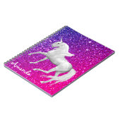 Gepersonaliseerde witte eenhoornroze paarse ruit notitieboek (Linkerzijde)