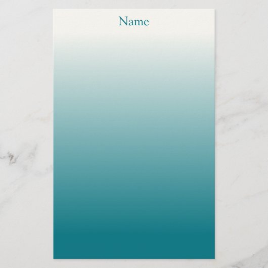 Gepersonaliseerde witte en Blauwgroen Ombre Briefpapier (Voorkant)