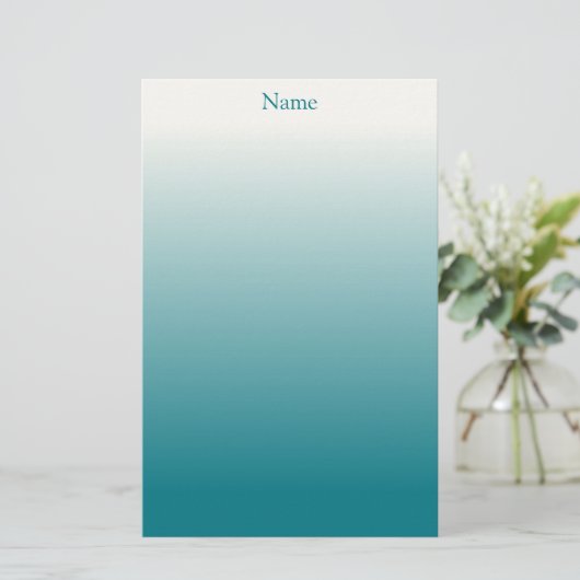 Gepersonaliseerde witte en Blauwgroen Ombre Briefpapier (Staand voorkant)