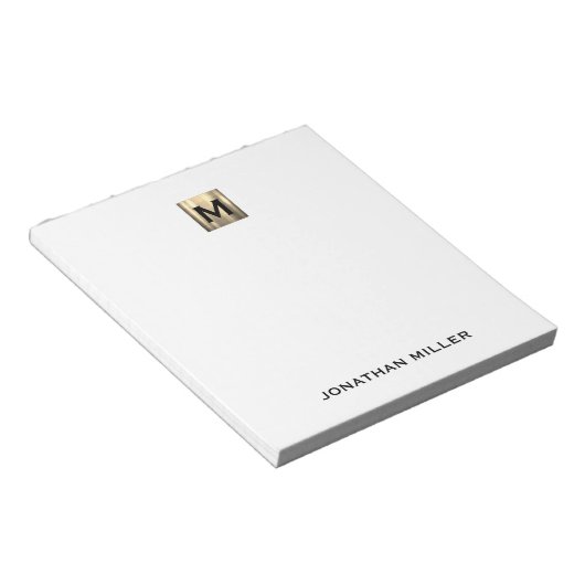 Gepersonaliseerde witte en goudmonogram notitieblok (Schuin)