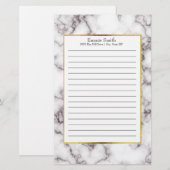 Gepersonaliseerde witte en grijze marmer briefpapier (Voorkant / Achterkant)