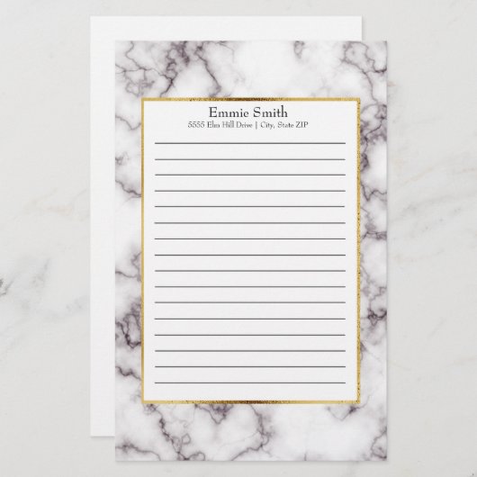 Gepersonaliseerde witte en grijze marmer briefpapier (Voorkant / Achterkant)