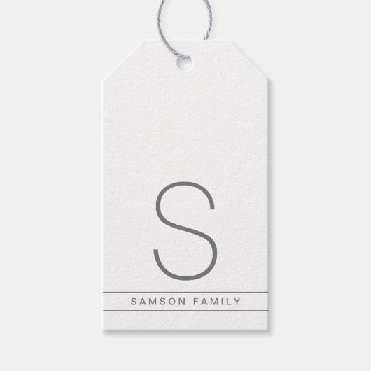 Gepersonaliseerde witte en grijze monogram familie cadeaulabel (Voorkant)
