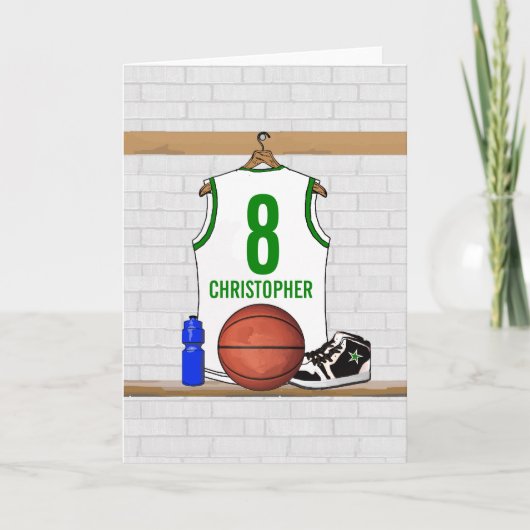 Gepersonaliseerde witte en groene Basketball Jerse Kaart (Voorkant)