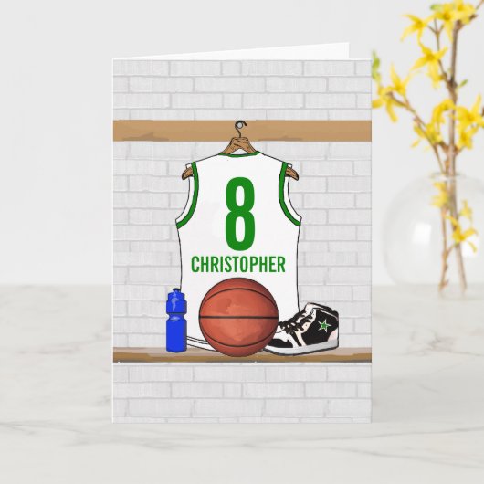 Gepersonaliseerde witte en groene Basketball Jerse Kaart (Gele Bloem)