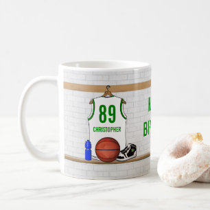 Gepersonaliseerde witte en groene Basketball Jerse Koffiemok