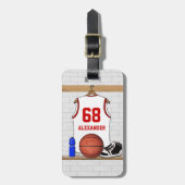 Gepersonaliseerde witte en rode Basketball Jersey Bagagelabel (Voorkant verticaal)
