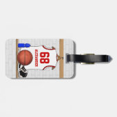Gepersonaliseerde witte en rode Basketball Jersey Bagagelabel (Achterkant horizontaal)
