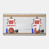 Gepersonaliseerde witte en rode Basketball Jersey Bureaumat (Keyboard & Muis)