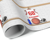 Gepersonaliseerde witte en rode Basketball Jersey Cadeaupapier (Rol Hoek)