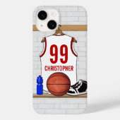 Gepersonaliseerde witte en rode Basketball Jersey Case-Mate iPhone Case (Achterkant)