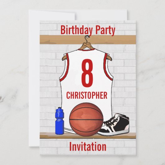 Gepersonaliseerde witte en rode Basketball Jersey Kaart (Voorkant)