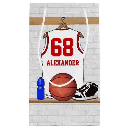 Gepersonaliseerde witte en rode Basketball Jersey Klein Cadeauzakje (Achterkant)