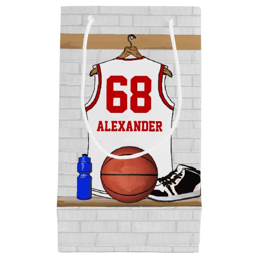 Gepersonaliseerde witte en rode Basketball Jersey Klein Cadeauzakje (Voorkant)