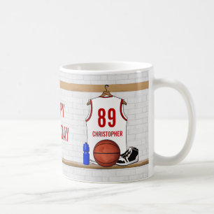 Gepersonaliseerde witte en rode Basketball Jersey Koffiemok