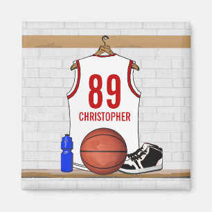 Gepersonaliseerde witte en rode Basketball Jersey Magneet