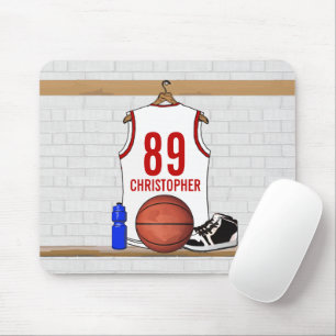 Gepersonaliseerde witte en rode Basketball Jersey Muismat